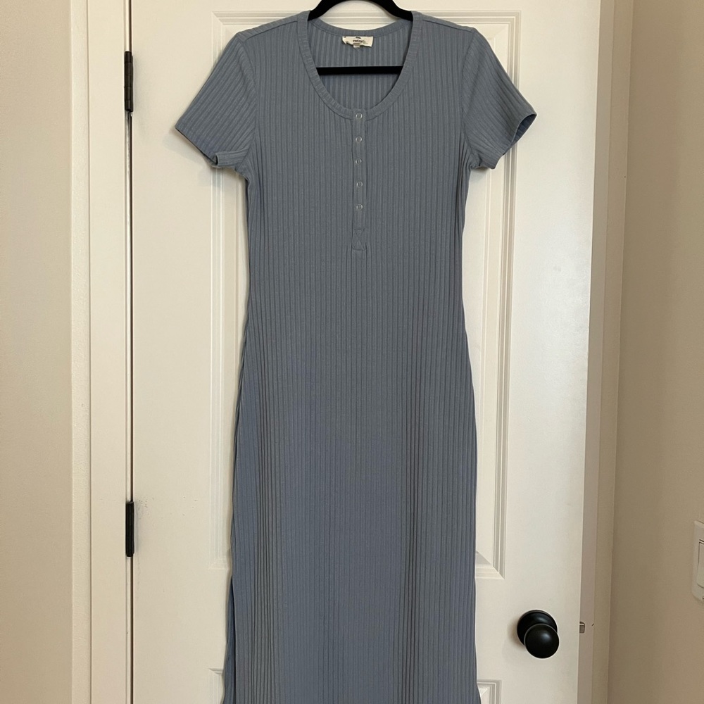 Blue Ribbed Maternity Dress